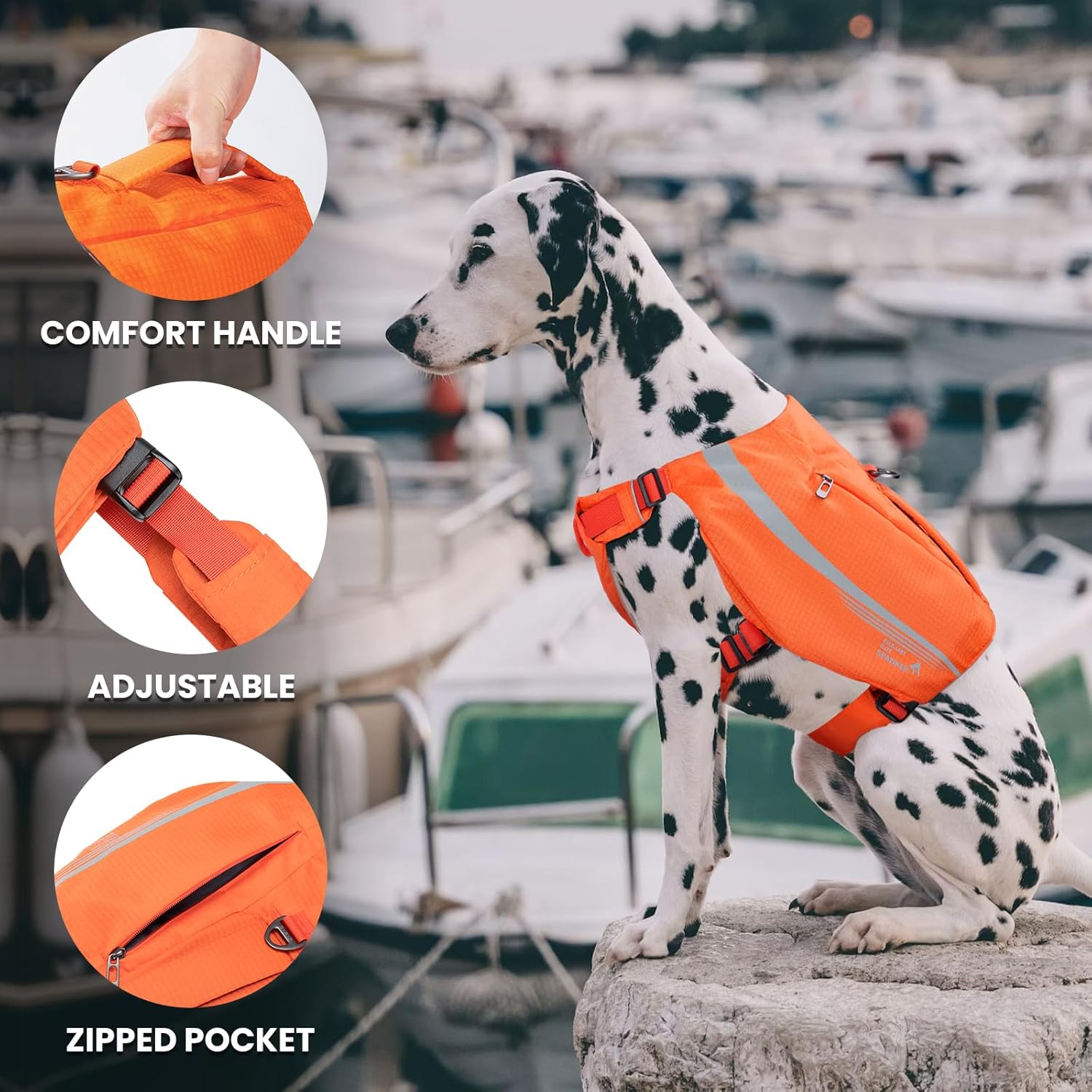 EXCELLENT ELITE SPANKER Y-Shaped Reflective Dog Backpack with Handle Pockets No Pull D-Rings Lightweight Hiking Gear for Dogs Hunting Camping Travel (Orange) - Image 4