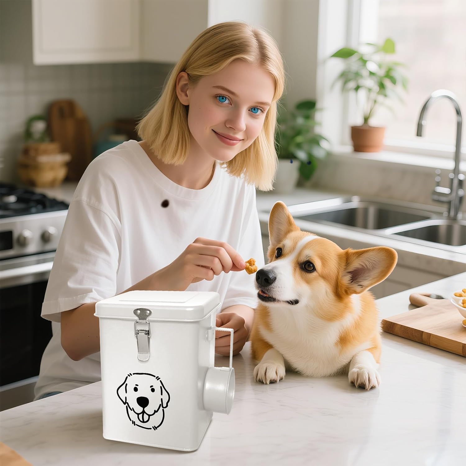 Dog Food Storage Container Airtight Dog Treat Container Pet Food Storage Containers Dog Treat Jar Tinplate Dog Treat Bin White - Image 7