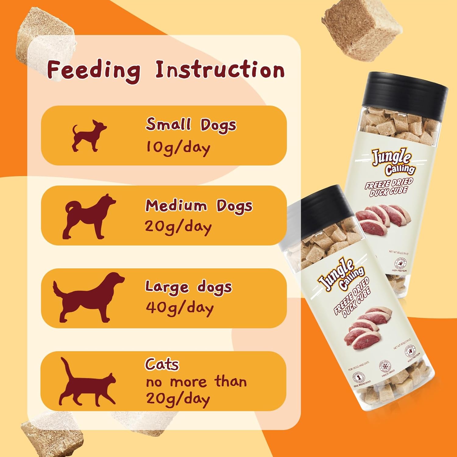 Jungle Calling Freeze Dried Duck Dog & Cat Treats - High Protein, Low Fat, Made with a Single Ingredient - Perfect for Training and Snacking, 2.8 oz (Duck Cube) - Image 5