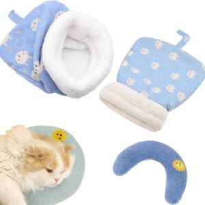 Cozy Pet Nest for Cats and Dogs, Soft Warm Cat Dog Sleeping Bag, Cozy Pet Nest for Small Cats and Dogs, Cat Sleeping Bag for Indoor Cat Autumn Winter with Pillow, 2 Sizes (Blue Rabbit, 14 × 18 in)