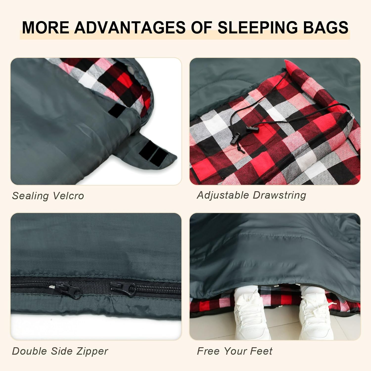 Double Sleeping Bag Flannel for Adults with 2 Pillows 2 Person Sleeping Bags Camping XXL Queen Size Two Person Sleeping Bag for Cold Weather - Image 5