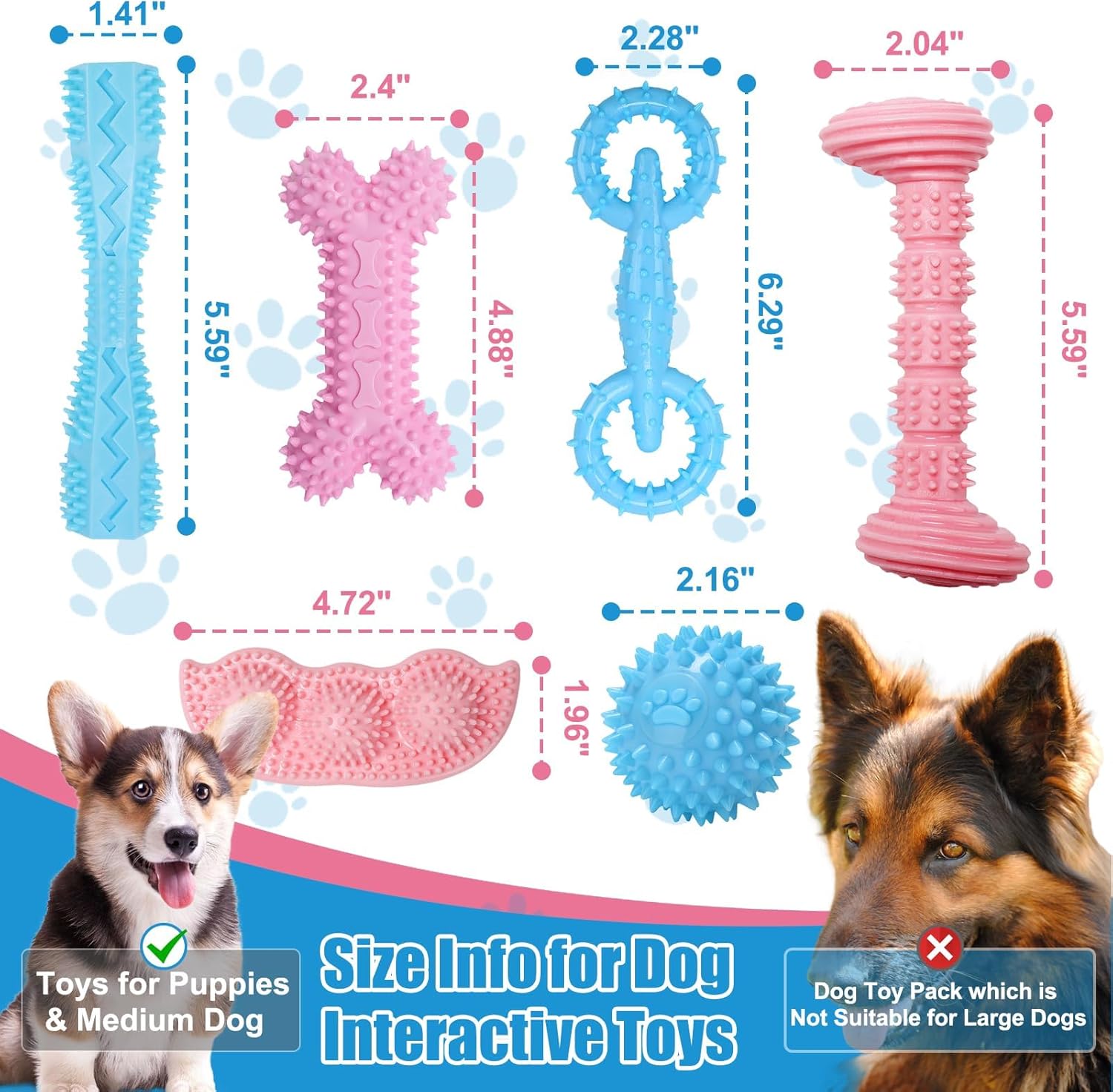 6PCS Puppy Chew Toys for Teething, Interactive Pink Blue Small Dog Enrichment Toys for Small Medium Dogs Soft Rubber Puppy Teething Toys Dog Toy Pack for Small Puppies - Image 2