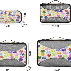 Pet Foot Printed 4-Pack Travel Packing Cubes Set, Lightweight Luggage Organizers with Mesh Panel for Ventilation & Visibility for Vacation, Business Trip, Camping