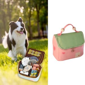 Small Dog Travel Bag for Supplies & Equipment - All-in-One Grooming Organizer Portable Pet Carrier for Beach Camping Hiking Car Travel | Puppy & Cat Travel Accessories (Pink)