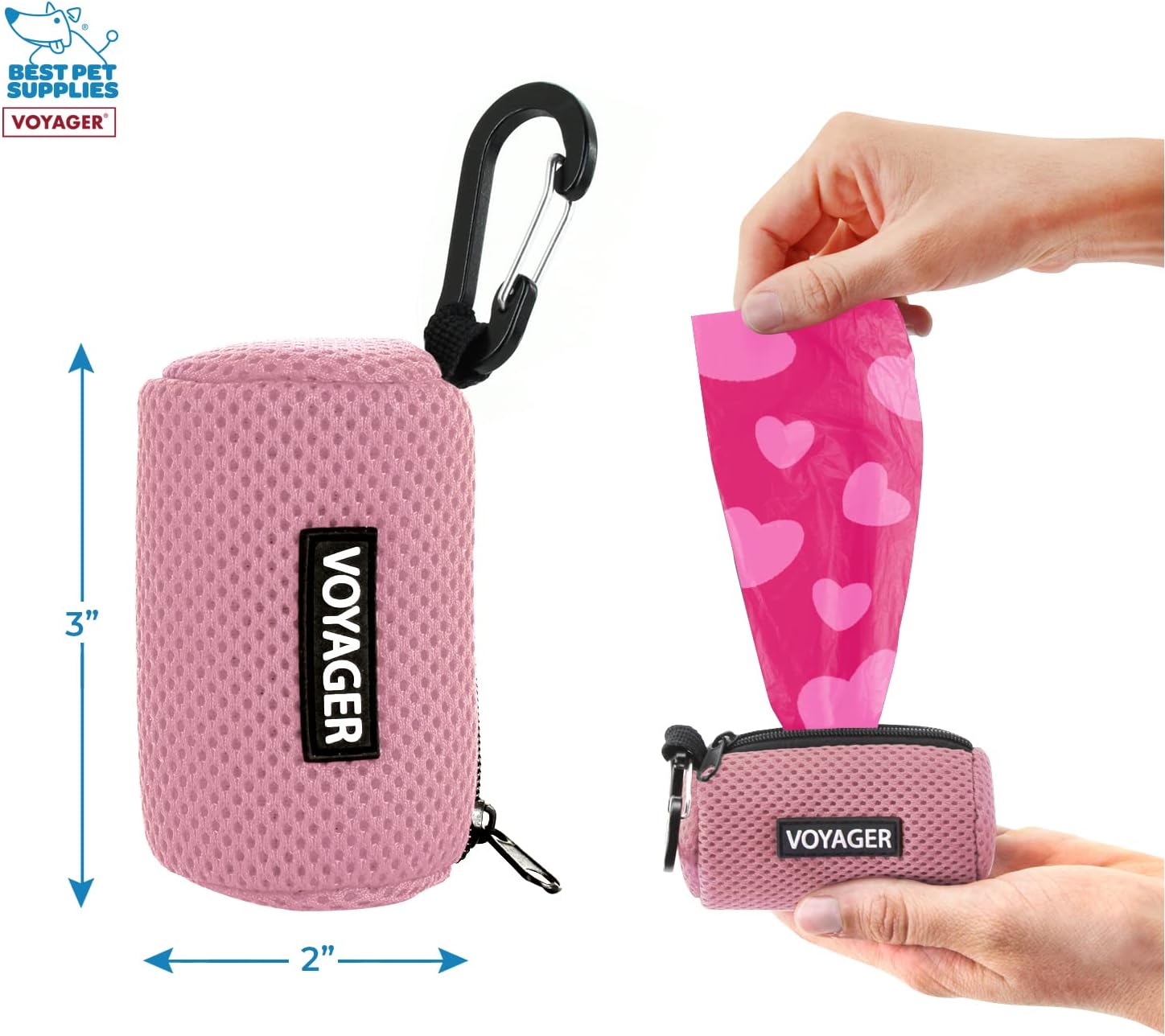 Best Pet Supplies Dog Poop Bag Holder Leash Attachment with 15 Bags, Pink, Reusable Mesh Dispenser Pouch for Travel, Walking, Park, and Outdoor Use, Soft and Durable with Clip-On - Image 4