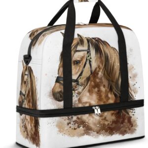Horse Head Foldable Travel Duffel Bag, Expandable Sports Gym Bag with Shoes Compartment Weekender Overnight Totes Bags for Women Men