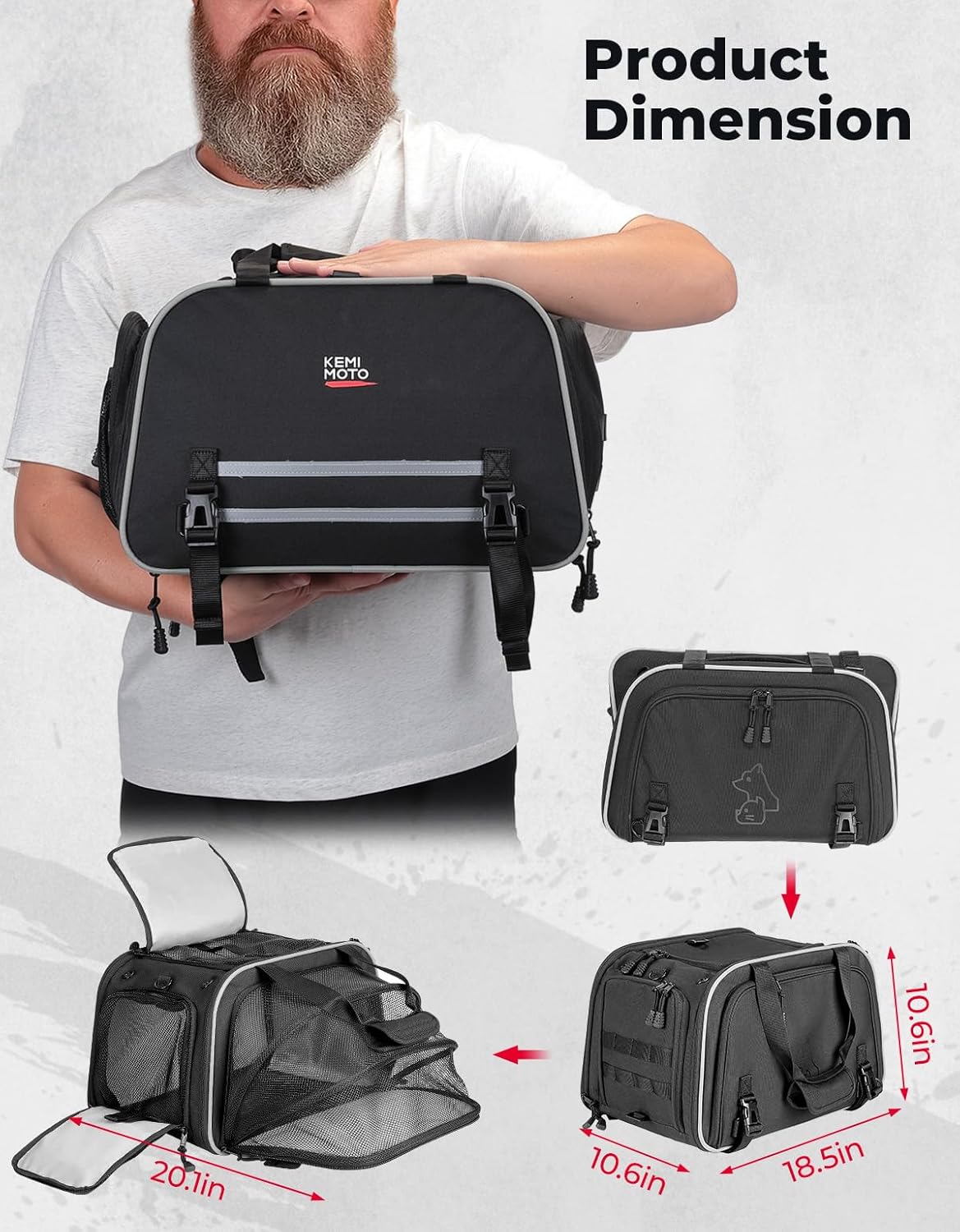 KEMIMOTO Dog Cat Pet Carrier Expandable for Less Than 20 lbs Pets Travel Bike Portable Folding Soft-Sided Dog Carriers for Touring Cruiser Trike Car Black - Image 2