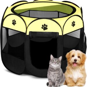 Pet Dog Puppy Playpen Dog Cat Tent Crates, Foldable Exercise Kennel Portable Playpen for Small Medium Dogs/Cats/Rabbits, Indoor Outdoor Travel Camping Use with Removable Zipper Top Green