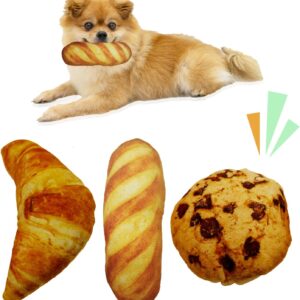 Cute Dog Toys Set,Food Shape Squeaky Plush Toys for Puppy, Cute Stuffed Breads Breakfast Dog Teeth-Cleaning Chew Toy with Squeakers for Puppy Small Medium Dogs (3 Pack)