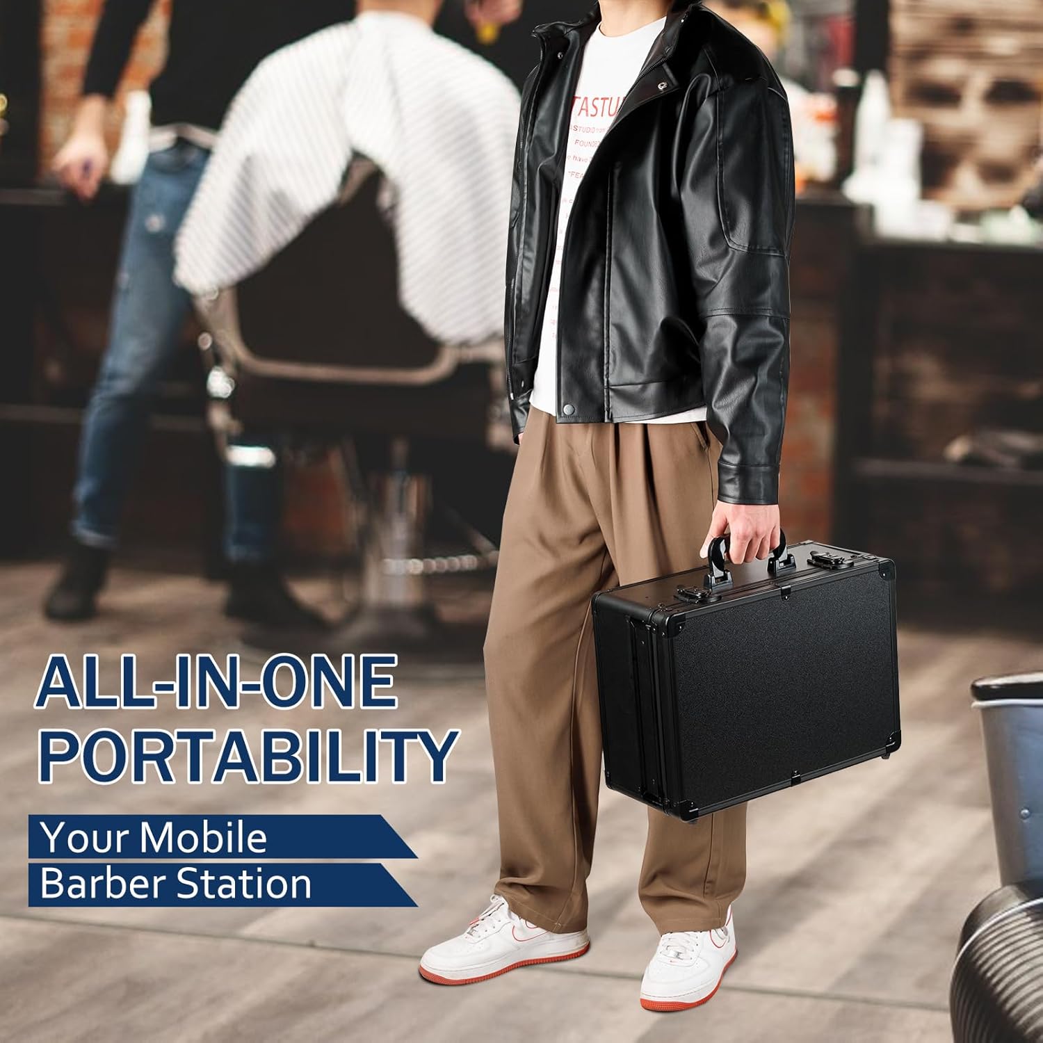 MoyRetty Professional Barber Case, Barber Suitcase 6 Clipper Slots & 8 Shear Holders, 17.13" Portable Aluminum Organizer for Hair Stylists & Pet Groomers-Black - Image 5