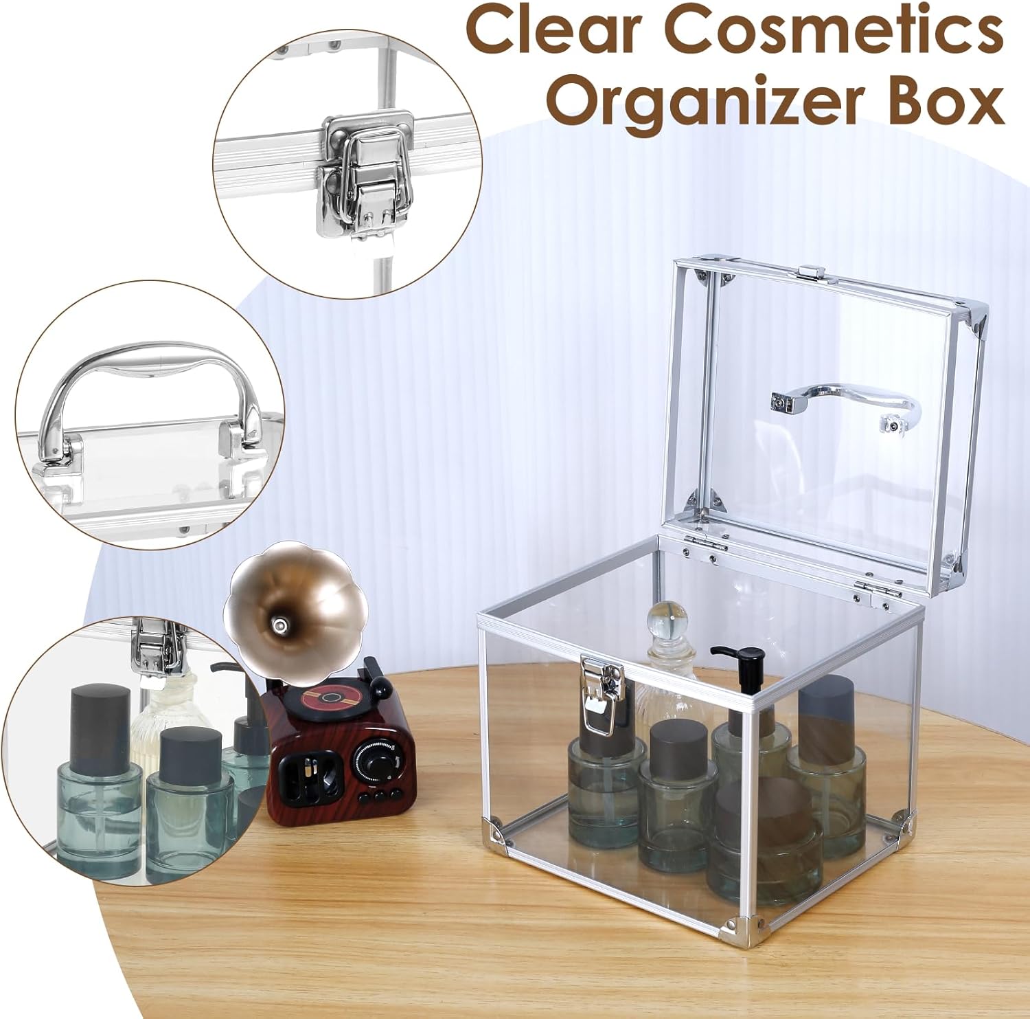 Crown Boxes for Pageants 7.9 X 6.7 X 7.5 In Clear Large capacity Makeup Train Case Cosmetic Case with Latches and Handle Toiletry Organizer Box Travel Makeup Tools Storage Organizer Box - Image 6