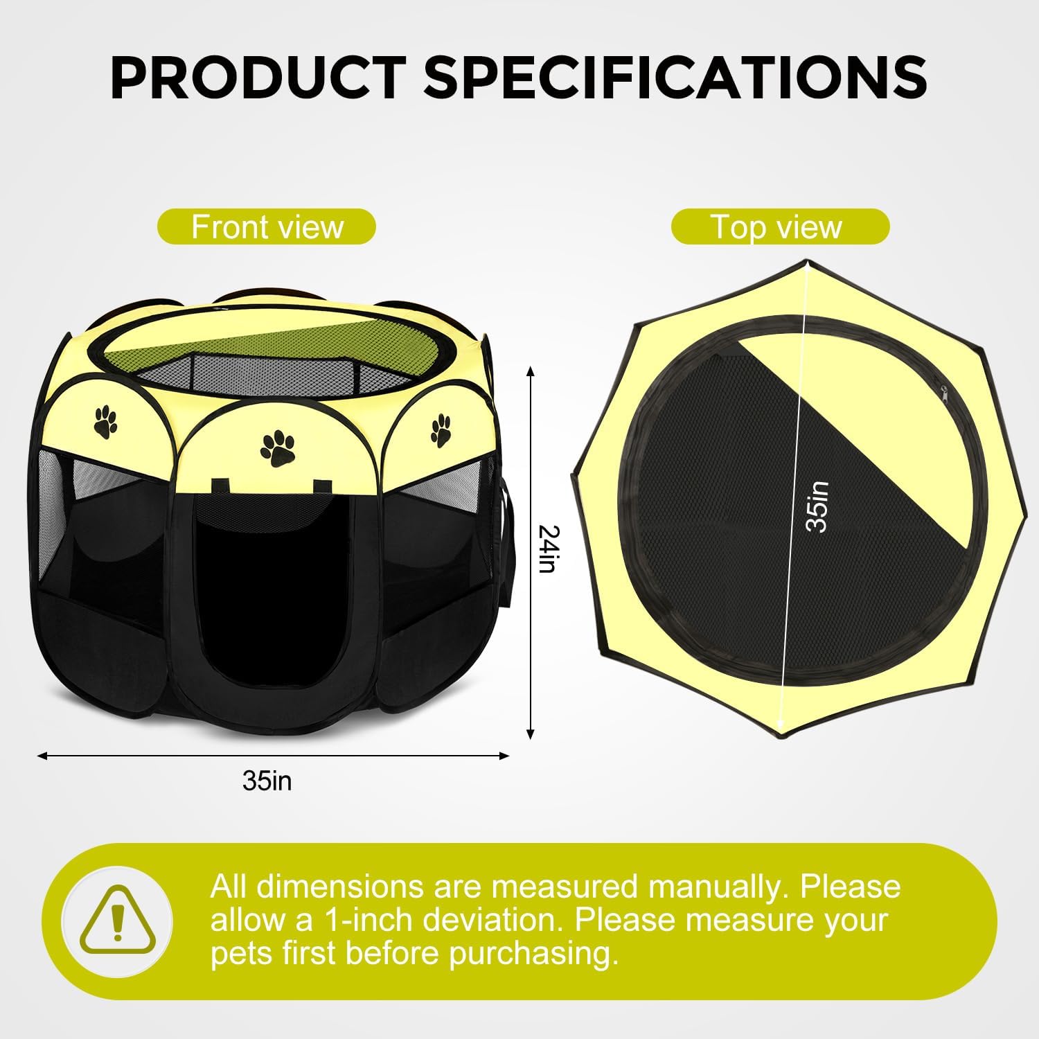 Pet Dog Puppy Playpen Dog Cat Tent Crates, Foldable Exercise Kennel Portable Playpen for Small Medium Dogs/Cats/Rabbits, Indoor Outdoor Travel Camping Use with Removable Zipper Top Green - Image 3