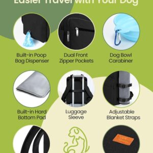 Dog Travel Bag, 25L Airline Approved Dog Travel Backpack for Pet Travel Accessories with 2 Food Storage Containers, 2 Foldable Bowls for Short Trips, Black