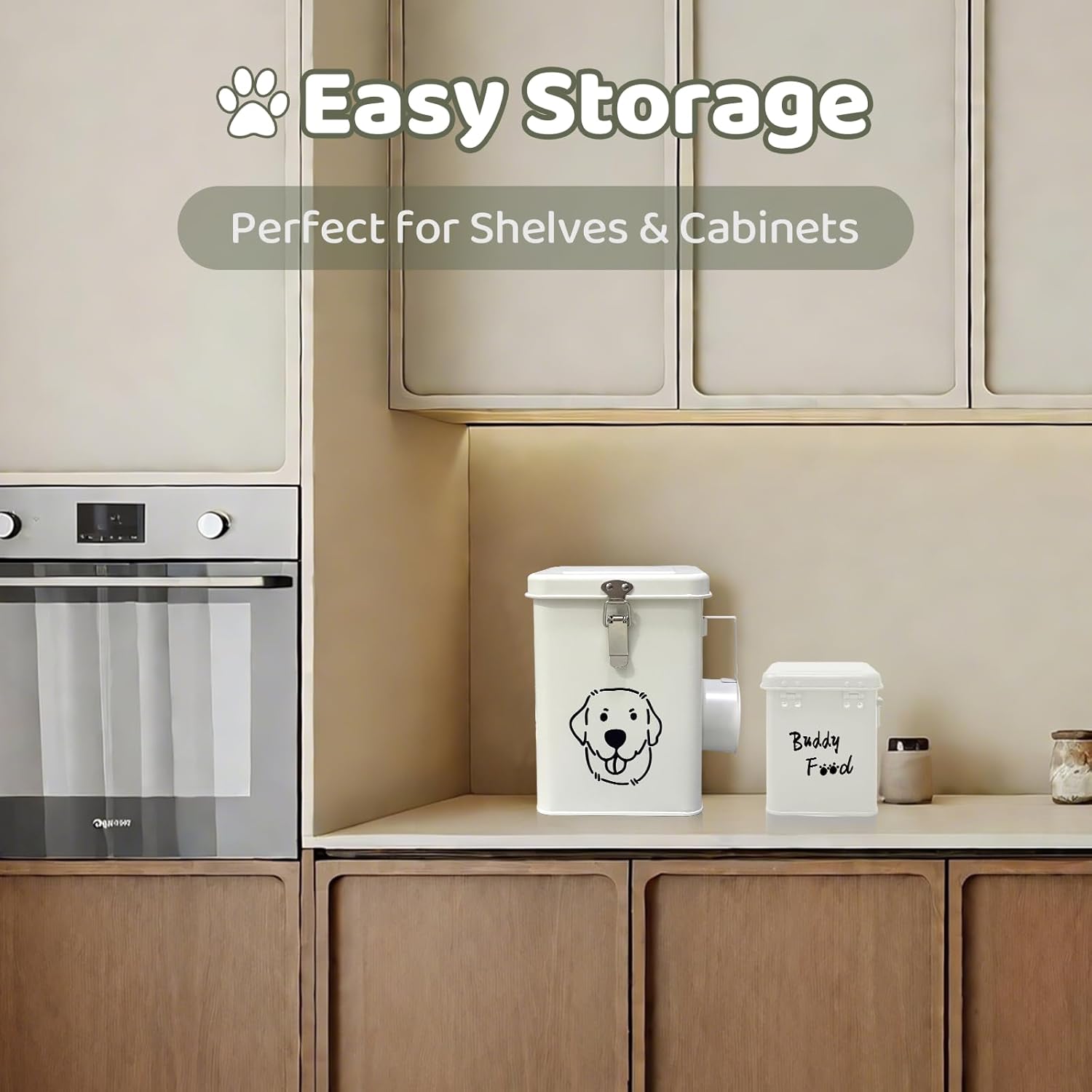 Dog Food Storage Container Airtight Dog Treat Container Pet Food Storage Containers Dog Treat Jar Tinplate Dog Treat Bin White - Image 6