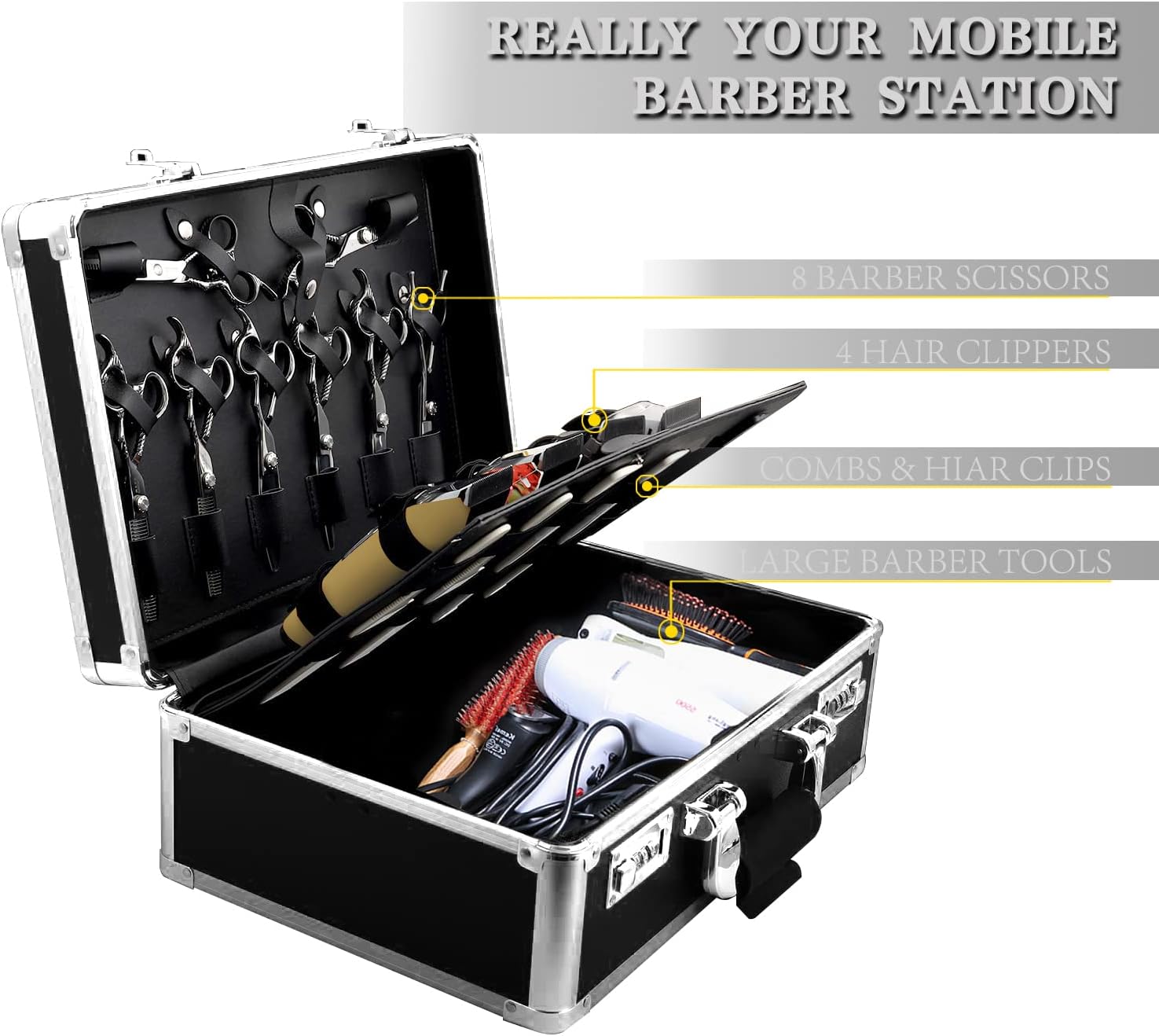 Professional Barber Supplies Case, Portable Travel Carrying Case for Hair Stylist & Pet Groomer, Multi-Space Design, Sturdy, Large-Capacity Mobile Stations - Image 3