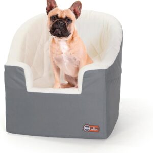K&H Pet Products Bucket Booster Dog Car Seat, Seat Belt Secured, 2 Safety Leashes, Washable Covers, Sturdy Pet Booster Seats for Cats & Dogs - Small Gray/Cream