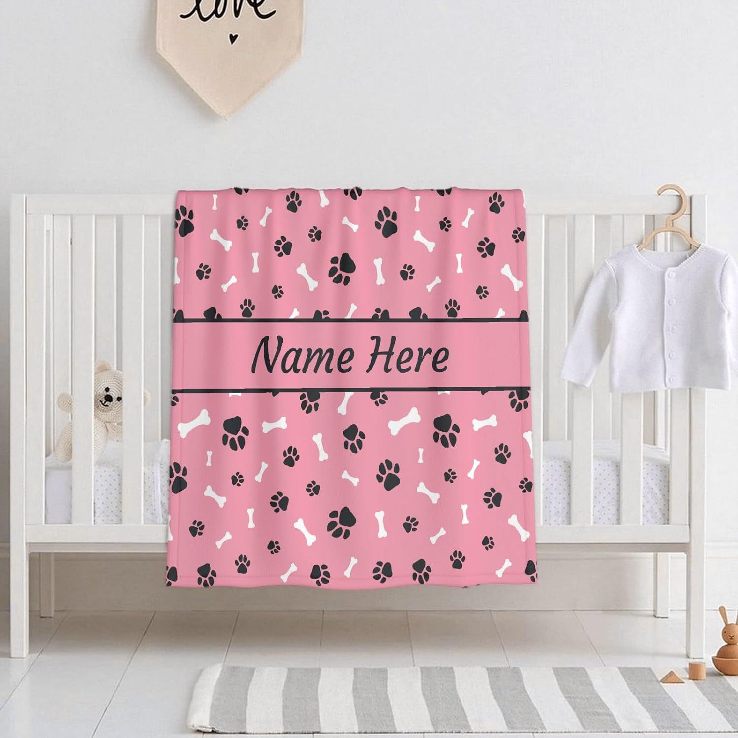 Personalized Dog Blanket,Custom Name Puppy Pet Gifts for Dogs Lover Mom Dad,Paw Bone Print Throw,Soft Flannel Quilts for Pet Dog Bed Sofa Couch Travel, Pink,XS 30''x40'' - Image 9