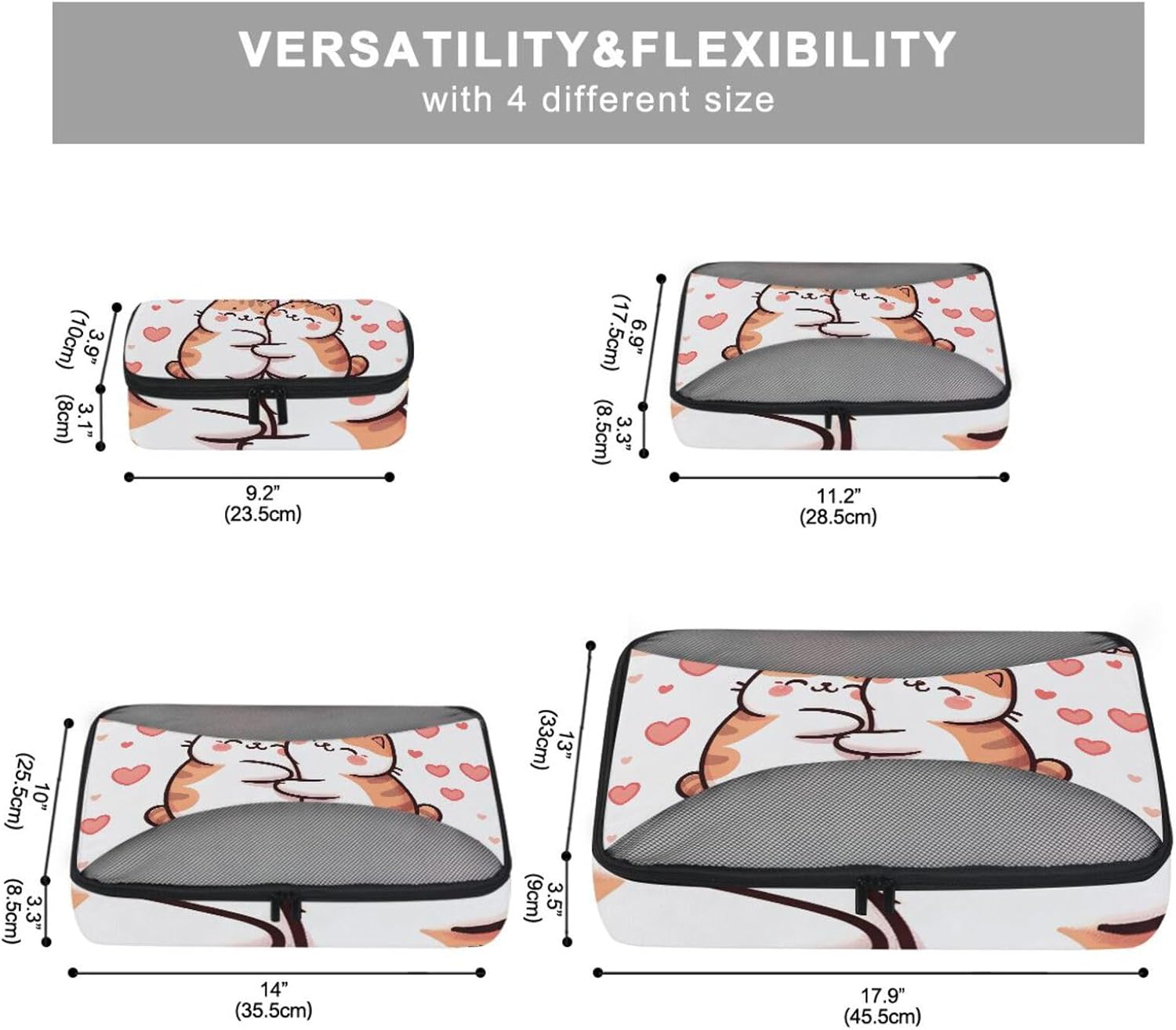 Packing Cubes for Travel 4 Set Cat Cute Pet Luggage Set Suitcase Organizer Bags Mesh Accessories Storage Pouch Toiletry Packing Cubes - Image 3