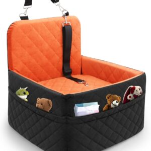 Dog Car Seat for Small/Medium Dogs,Pet Dog Booster Car Seat Puppy 15-35 lbs with Soft 4+2in Detachable Pads Detachable Elevated Cushion and Washable Cover Safety Belts Storage Pockets Easy to Install