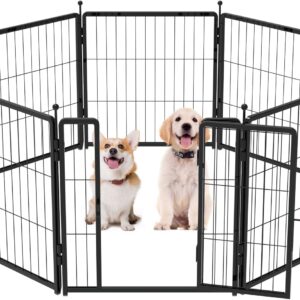 Dog Playpen 24 inch 8 Panels for Indoor & Outdoor Use – Heavy-Duty Metal Pet Fence with Ground Stakes, Rounded Ball Tops for Safety, Stable & Foldable Design, Easy to Assemble