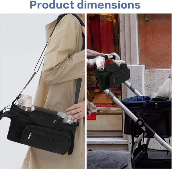 Dog Stroller Bag with Shoulder Strap, Universal Dog Stroller Caddy Organizer with Poop Bag Dispenser, Water Bowl, Insulated Cup Holders and Treat Pocket - Image 5