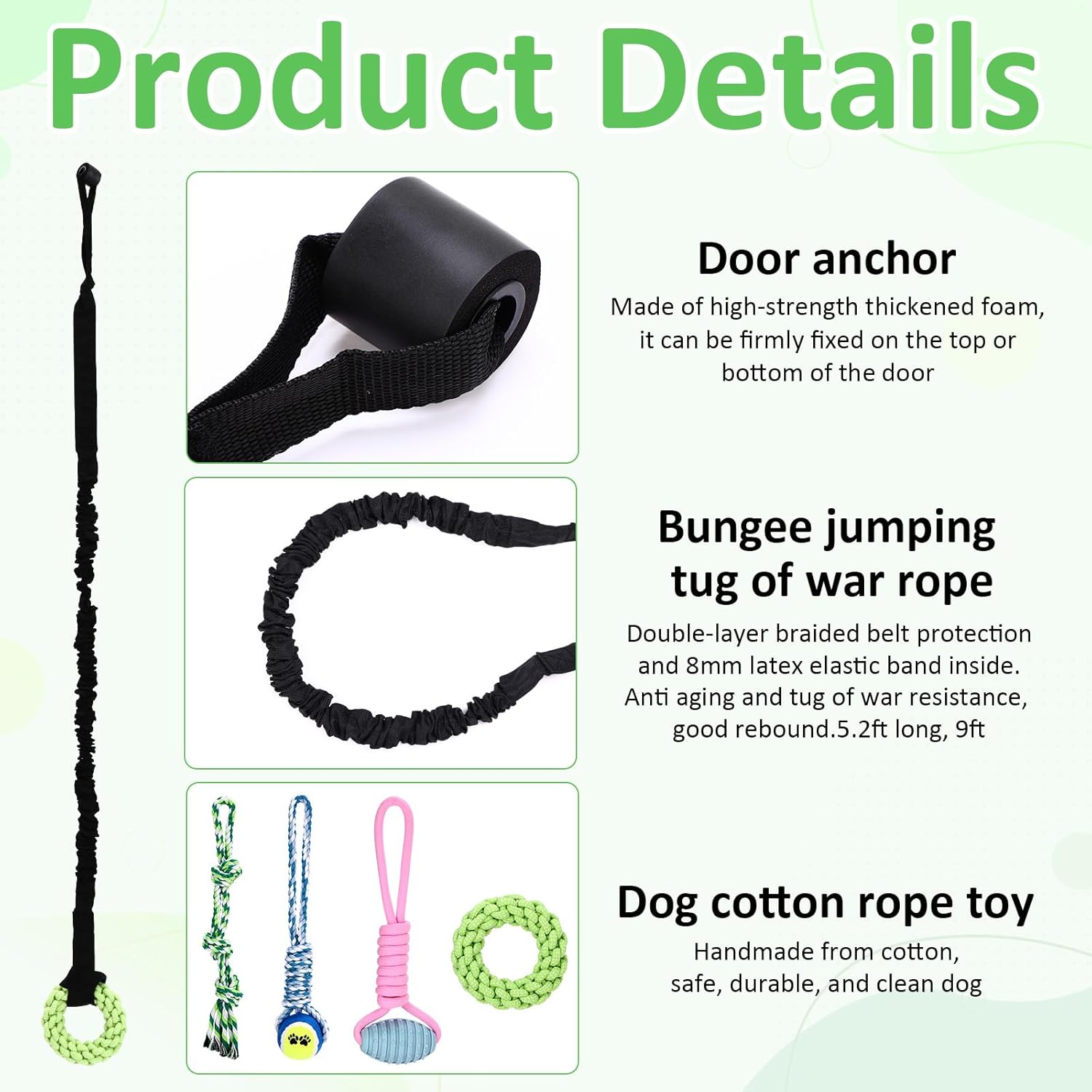 Hiboom 6 Pcs Interactive Dog Tug of War Toy Set Hanging from Tree and 4 Chew Ropes Teething Rope for Teeth Cleaning Dog Bungee Toy for Small/Medium Dogs with Aggressive Chewing Habit, Dogs Supplies - Image 3