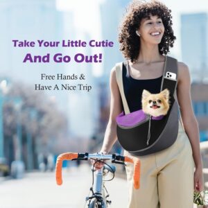 Pawaboo Dog Sling Carrier, Hand Free Breathable Mesh Bag for Puppy Cat, Drawstring Dog Papoose with Adjustable Strap and Pocket, Crossbody Satchel Dogs Purse for Outdoor Travel, L, Deep Purple