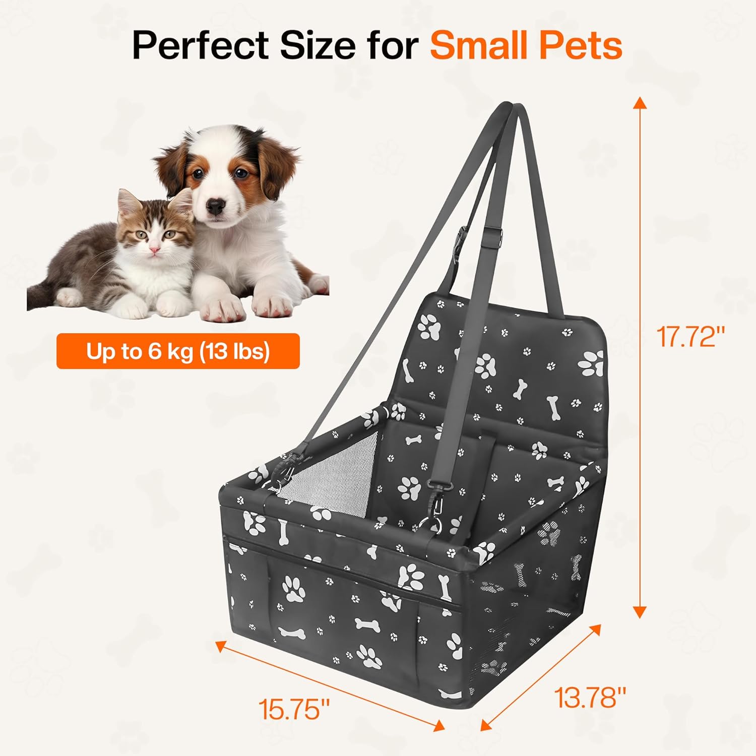 Dog Car Seat for Small/Medium Dogs up to 20 lbs, Portable Pet Travel Seat with Safety Belts & Storage Pockets, Waterproof & Scratch-Resistant, Fits in Front/Back Seat, Fully Washable - Image 5