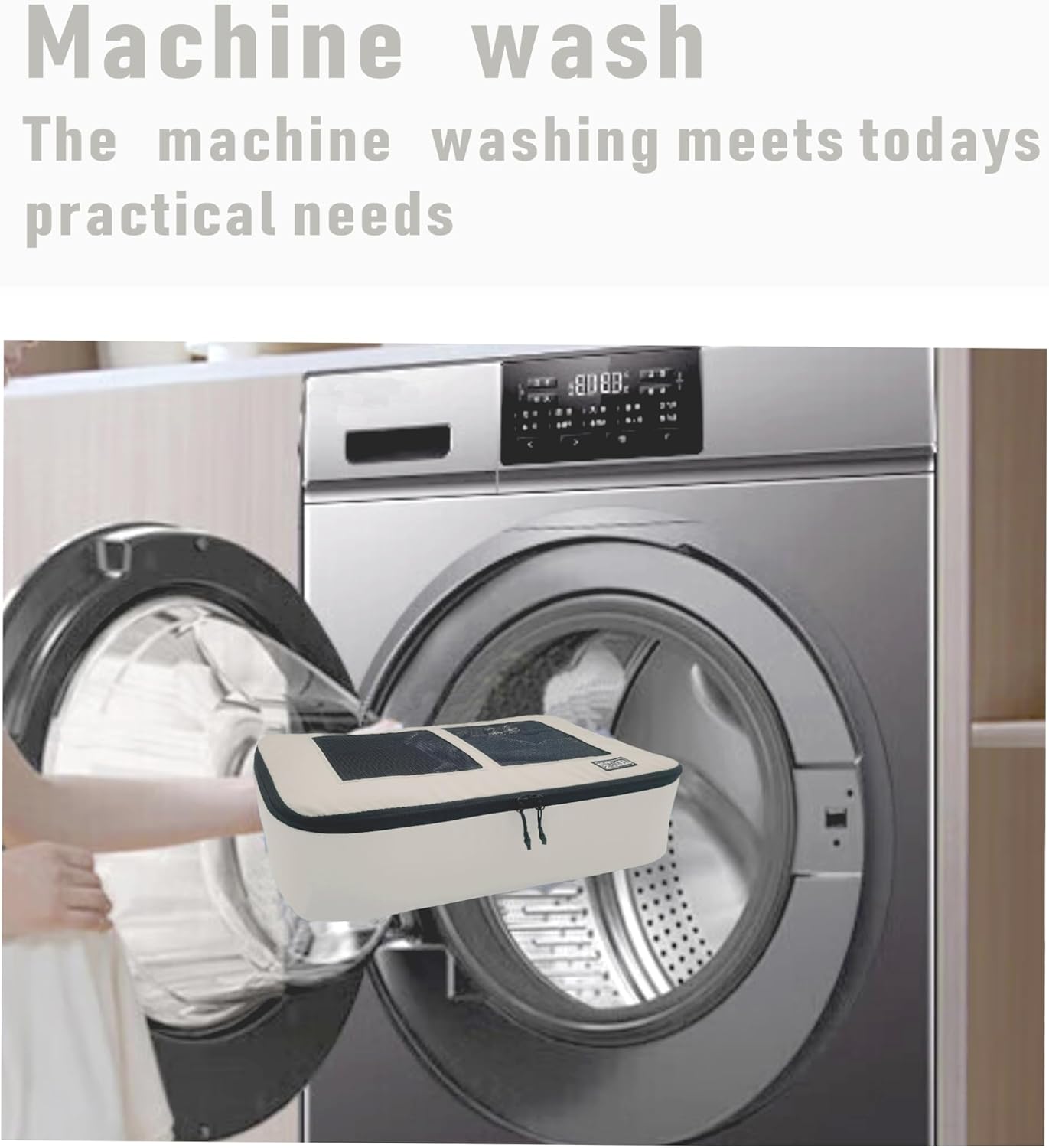 DDIDIBIB 5 Set Clothes Storage Travel Duffel Suitcase Cube Storage Bag Washable Machine (Beige) - Image 5