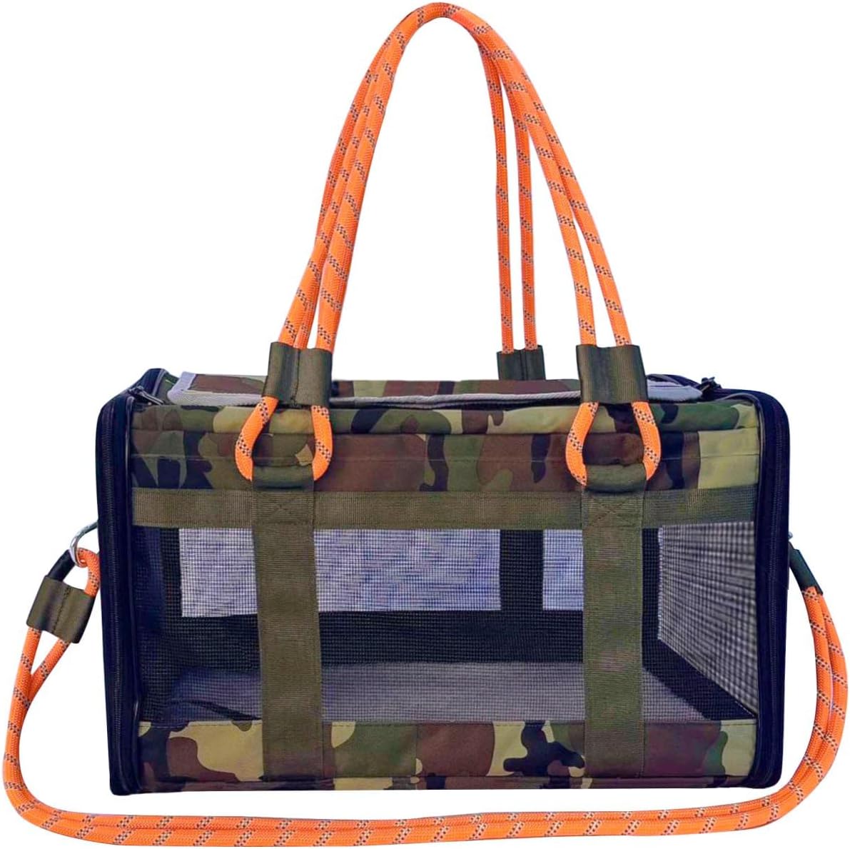 Airline Approved Pet Carrier for Small Dogs & Cats Soft-Sided, TSA Approved, Under Seat Travel & Gym Bag, Fits Pets Up to 20 lbs Includes Leash, Camo & Orange, Lightweight & Portable (Camo Orange)