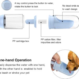 Portable Dog Pet Travel Water Bottle Leak-Proof Drinking Cat Cup with 3PCS PP Conton Filter & Pet Dog Poop Bag Dispenser with 3 Rolls Waste Bags for Pets Outdoor Walking Hiking Travel (Blue)