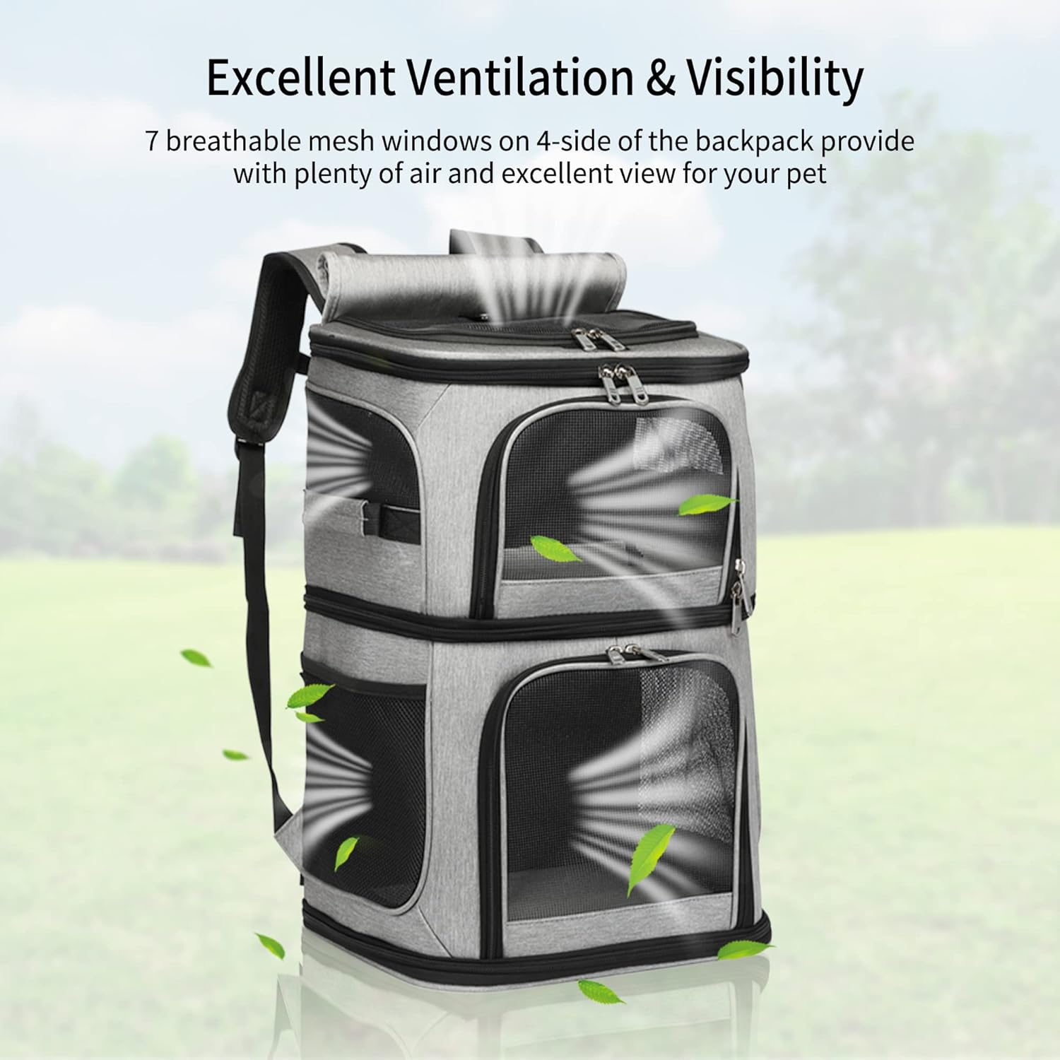 Double Cat Carrier, Cat Backpack Carrier for 2 Cats, Multi Dog Backpack, Two Cat Carrier with 7 Ventilation Windows, Built-in Frame and Support Plate, Safety Straps, Collapsible, Perfect for Travel - Image 2