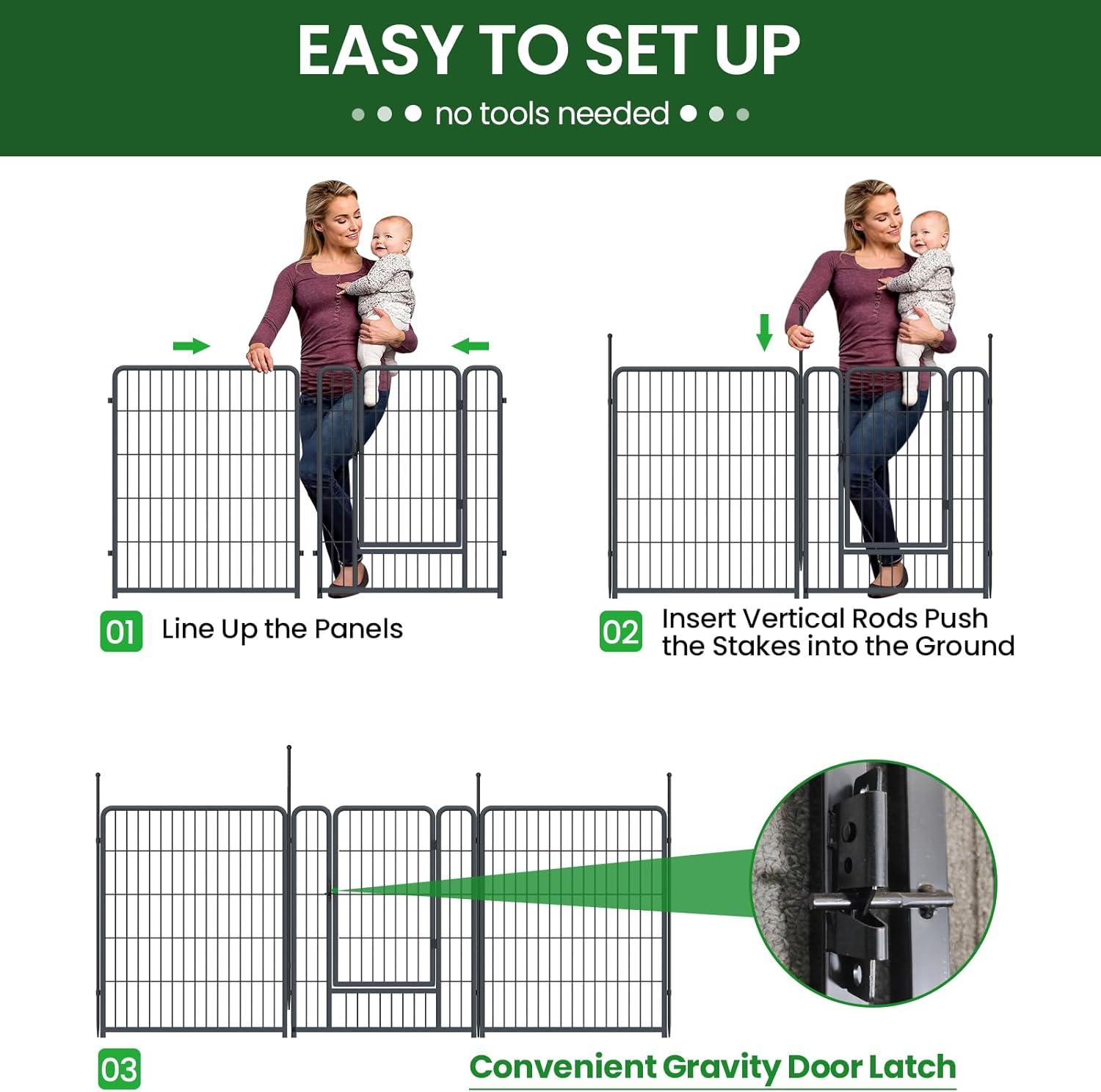 AWQM 32'' Dog Playpen Indoor/Outdoor, 8 Panels Metal Dog Fence with Doors, Portable Pet Dog Cage Outdoor Exercise Pen, Foldable Puppy Playpen Kennel for Garden Yard, RV Camping - Image 8