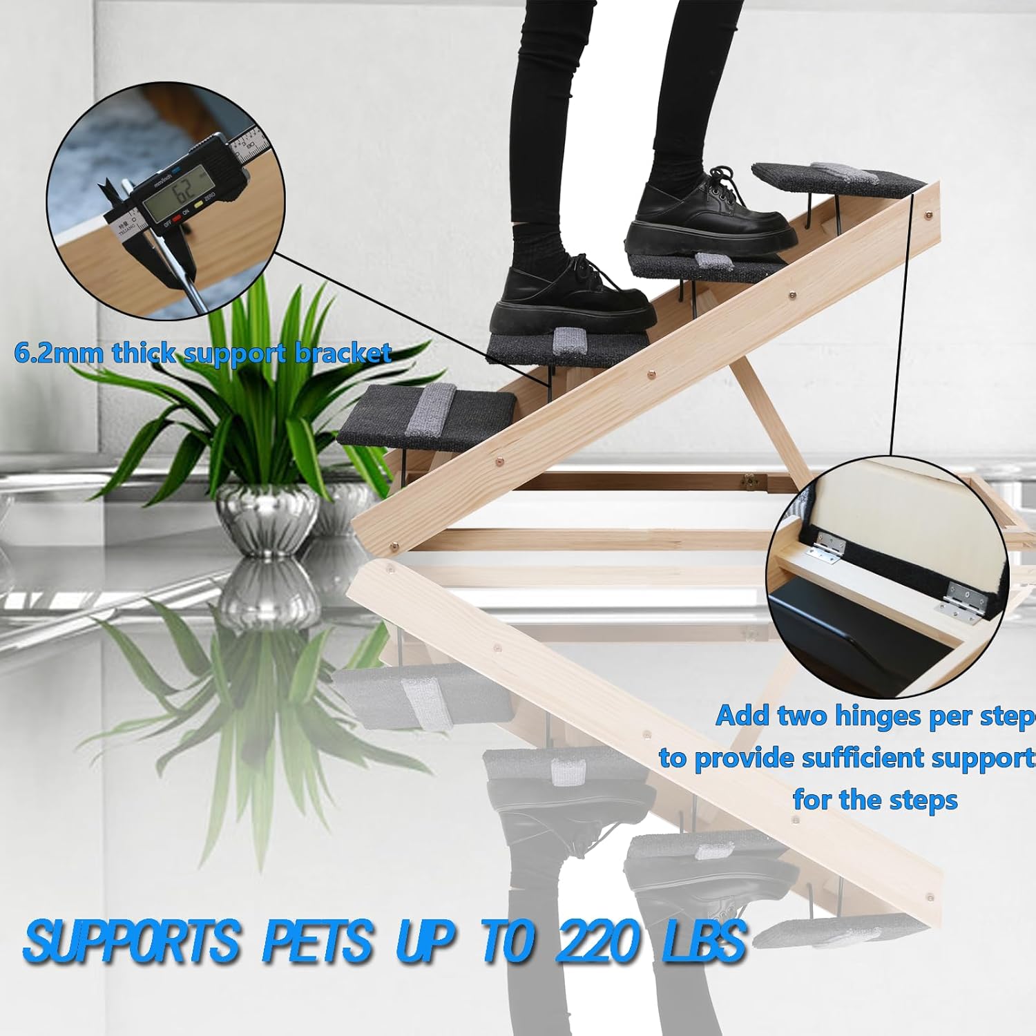 Upgrade 2-in-1 Pet Ramp Dog Stair,Folding Pet Stairs,Portable Dog Ramp for Small&Large Old Animals with Non-Slip Surface,Dog Ramp for Bed,Couch and Car,11.8" to 23.6" Height Adjustable(40×17.7) - Image 5