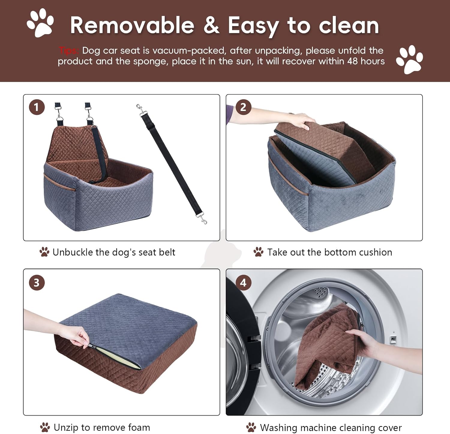 Dog Car Seat for Small Medium Dogs, Soft Fabric Dog Booster Seat with Storage Pockets, Safety Belt, Comfy Pet Car Seat Travel Bed, Removable and Washable - Image 6