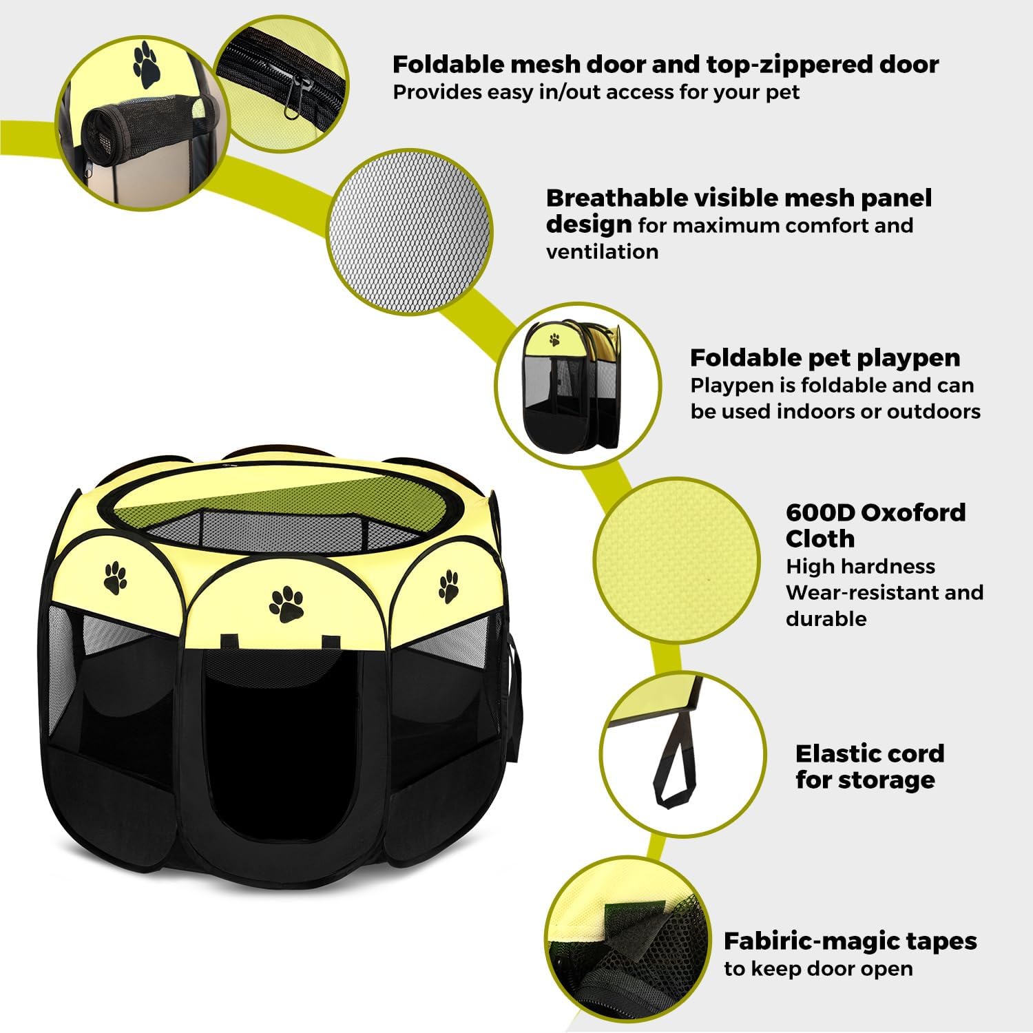 Pet Dog Puppy Playpen Dog Cat Tent Crates, Foldable Exercise Kennel Portable Playpen for Small Medium Dogs/Cats/Rabbits, Indoor Outdoor Travel Camping Use with Removable Zipper Top Green - Image 4