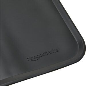 Amazon Basics Waterproof Anti-Slip Silicone Cat & Dog Food Mat, Pet Mats with Raised Edges for Food and Water Bowl to Protect Floors, 24 x 16 Inches, Black, Solid