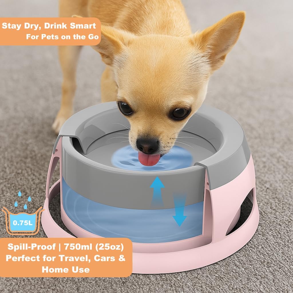 25oz Dog Water Bowl for Small/Medium Pets – Spill-Proof and No-Splash Slow Drinking Pet Water Dispenser, Portable Non-Slip Feeder Bowl for Travel, Car, Crate, and Home Use - Pink - Image 3