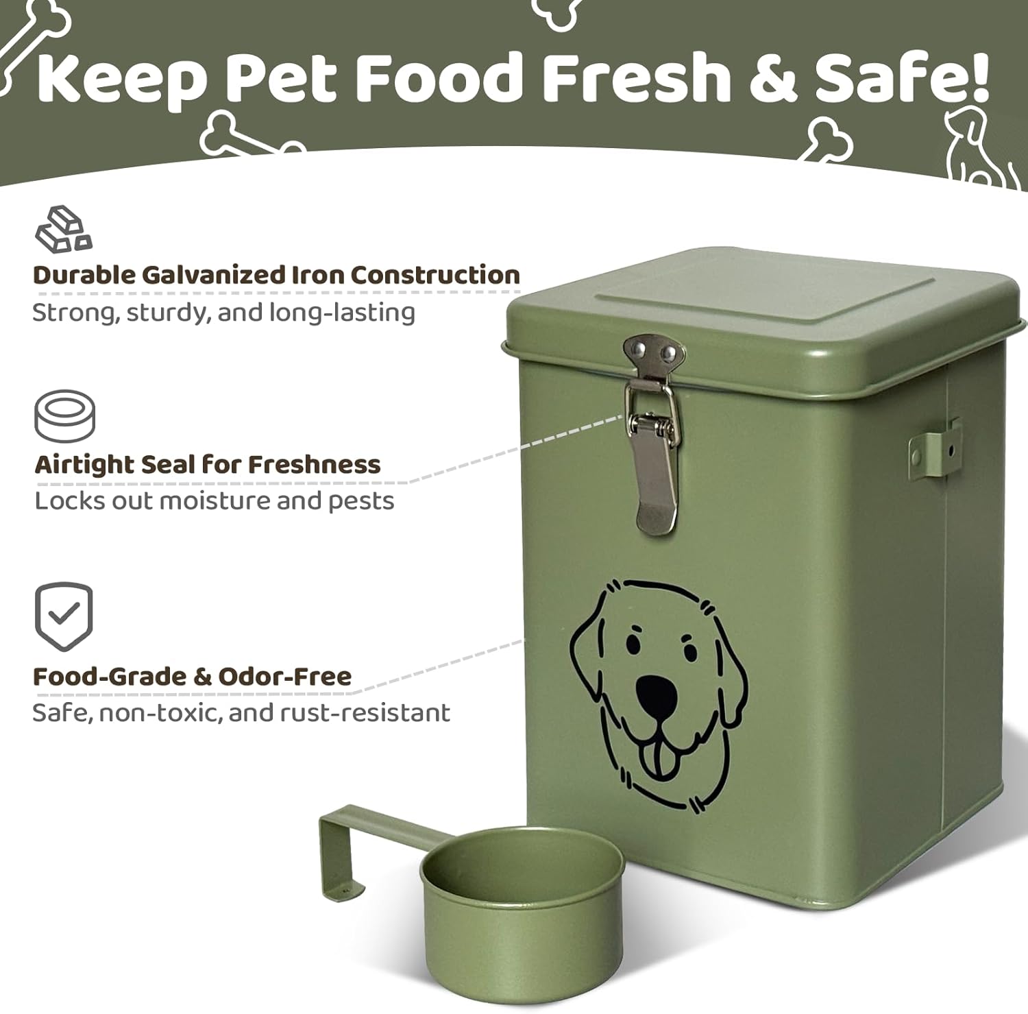 Dog Food Storage Container Airtight Dog Treat Container Pet Food Storage Containers Dog Treat Jar Tinplate Dog Treat Bin White - Image 3
