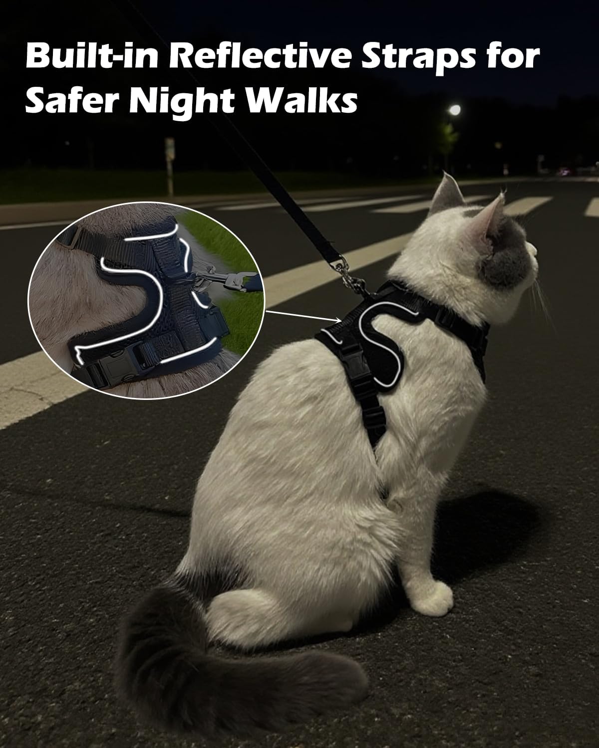 Luxelle 2 Pack Escape-Proof Cat Harness and Leash Set for Walking – Adjustable No Pull Soft Vest with Easy-Wear Buckle, Reflective Straps, Breathable Mesh – Outdoor Travel Harness for Cats & Kittens - Image 6