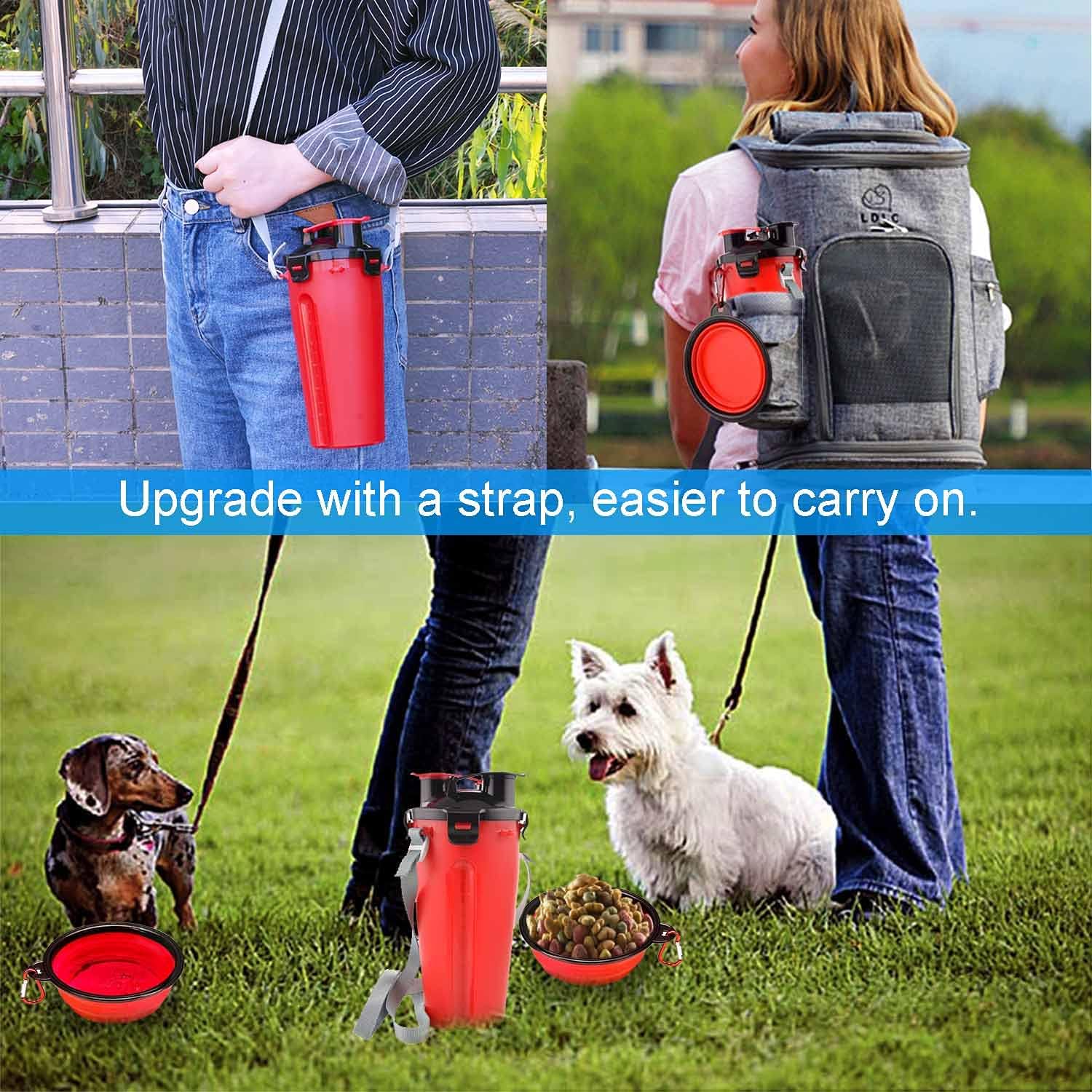 Dog Travel Water Bottle Collapsible Bowls, 2 in 1 Pet Food Container with Collapse Bowls, Outdoor Portable Water Bowls for Walking, Traveling, Camping and Hiking (Red) - Image 2