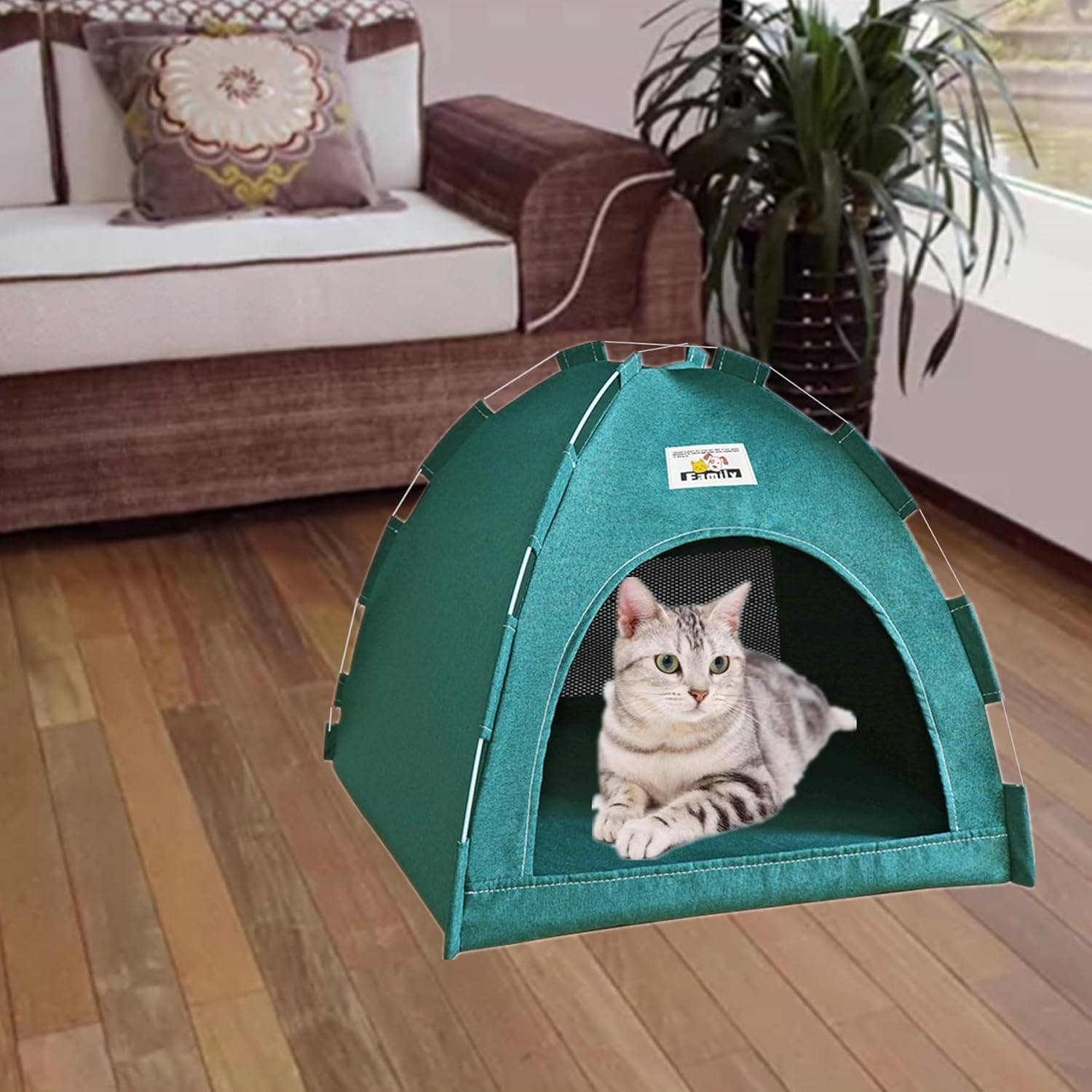 alfyng Cat Tent, Kitten Tent Cave Nest Bed, Portable Pet Cats Tents House for Little Dog, Folding House with Soft Mat for Small Animals All Seasons Indoor and Outdoor (Green) - Image 5