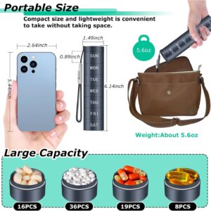 Aluminium Travel Pill Organizer,Weekly Metal Pill Case,Pill Holder, Moisture Proof Waterproof Daily Pill Box 7 Day, Large Pill Container to Hold Vitamins,Medication,Supplements 【Navy Blue】