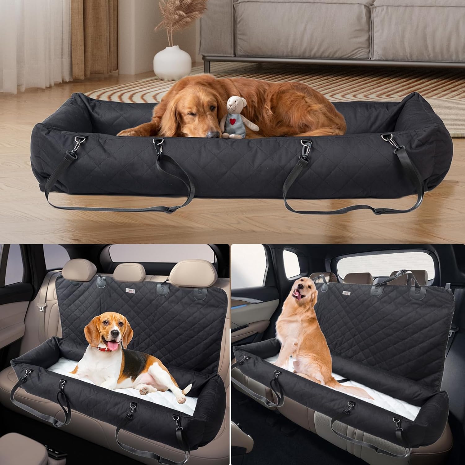 Dog Car Seat for Large/Medium Dog, Washable Pet Car Seat for Dogs Under 100 lbs or 2 Small Dogs,Washable Travel Bed with Thick Cushion and Storage Pockets - Image 4