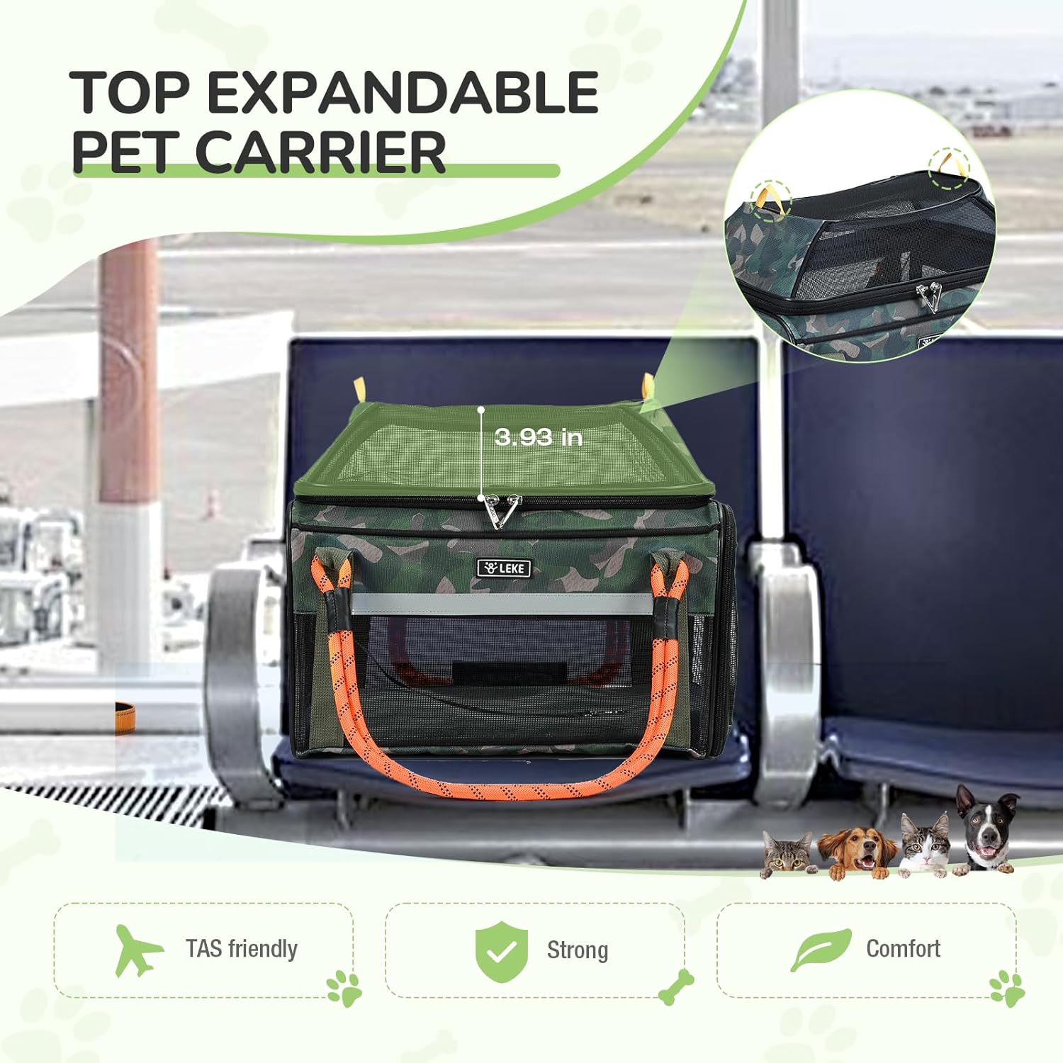 Lekereise Top Expandable Pet Carrier TSA Airline Approved Soft Sided Underseat Up to 15lbs Travel Carriers for Small Cats and Dogs with Convertable Dog Leash and Anti-Scratch Mesh - Image 2
