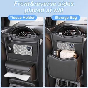 Car Organizer Storage Between Seats, Nappa Leather Headrest Hanging Storage Bag Pocket Purse Holder Snack Holder Automotive Console Organizer for Travel, Driving