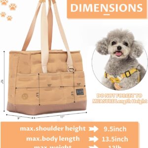 Petsfit Small Dog Carrier Purse, Portable Pet Carrier Tote Cat Carrier with Pockets, Adjustable Safety Leash, Poop Dispenser, Waterproof TPU Bottom,Khaki