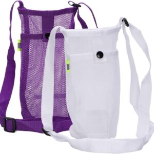 2 Pack Portable Water Bottle Bag with Adjustable Shoulder Strap - Foldable Lightweight Beach Water Bottle Sling Bag for Sports Gym Hiking Camping Walking