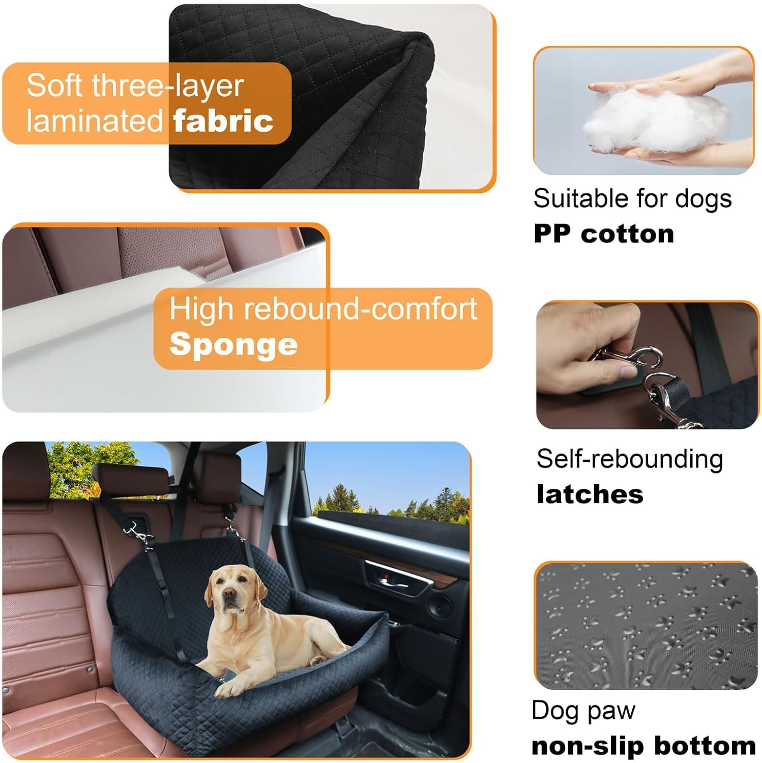 Large Dog Car Seat,Dog Car Bed for Large & Medium & 2 Small Dogs,Pet Booster Seats for Travel Safety,Soft Fabric and Non-Slip Base,Can Be Disassembled and Easy to Clean(Black) - Image 4