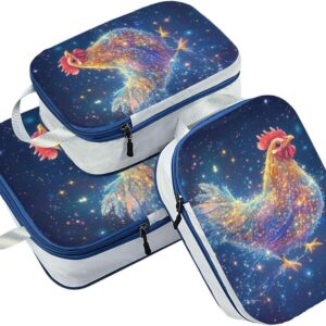 Stackable 3 Set Travel Packing Cubes For Suitcases 100% Polyester Closet Storage Bag, Funny Pet Chicken (3 Set)